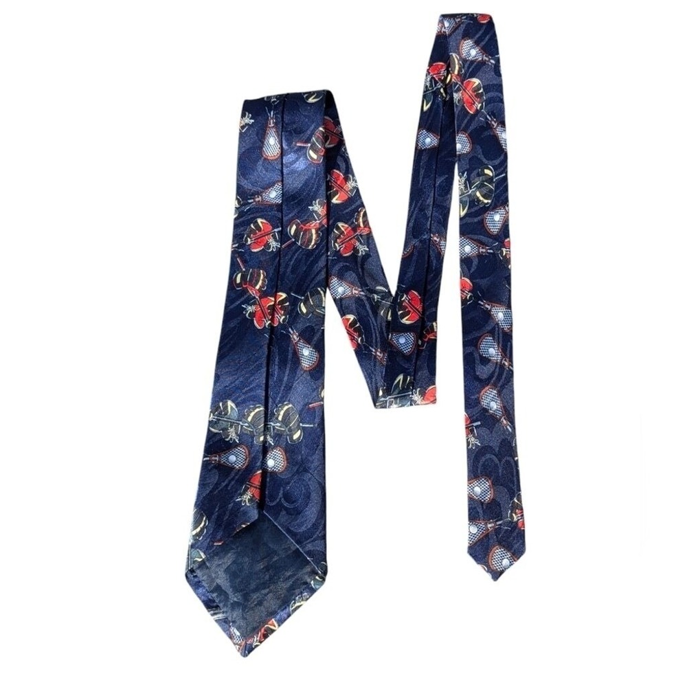 Mens Lacrosse Tie LAX Stick Glove Silk Necktie Sports Tie Navy Blue - Picture 3 of 7
